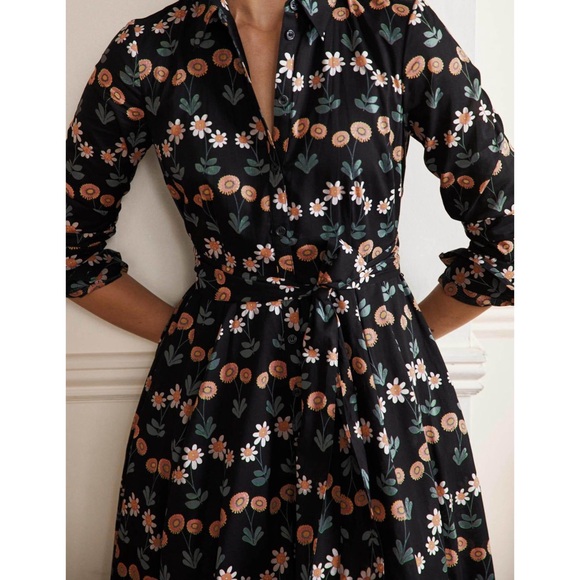 Boden Kitty Midi Shirt Dress  in Black with Delicate Daisy Flowers - Picture 4 of 10
